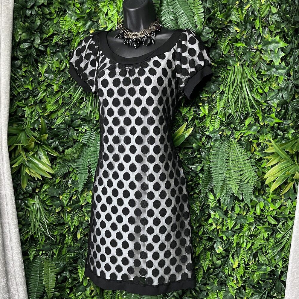 ENFOCUS STUDIO Dress Women 8 Black White Polka Dot Short Sleeve Sheath 2090 - Picture 4 of 7